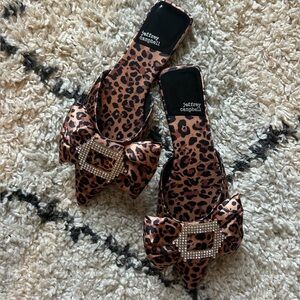 Jeffrey Campbell Leopard-Print Bow Slides with Crystal Buckle